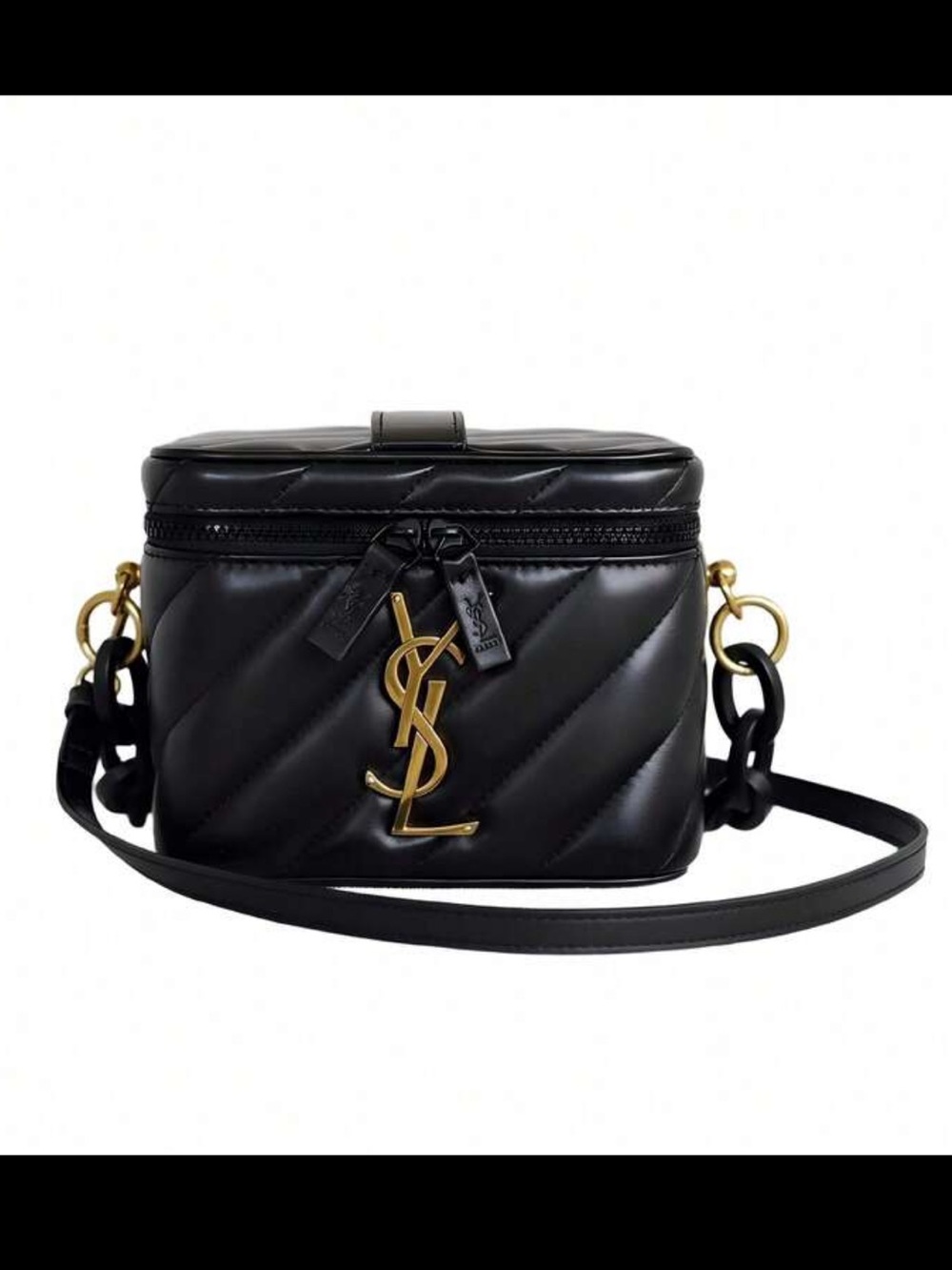 Saint Laurent Black Quilted Leather Box Bag with Gold YSL